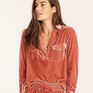 J. Crew Velvet Patch-Pocket Popover Shirt Copper Pink